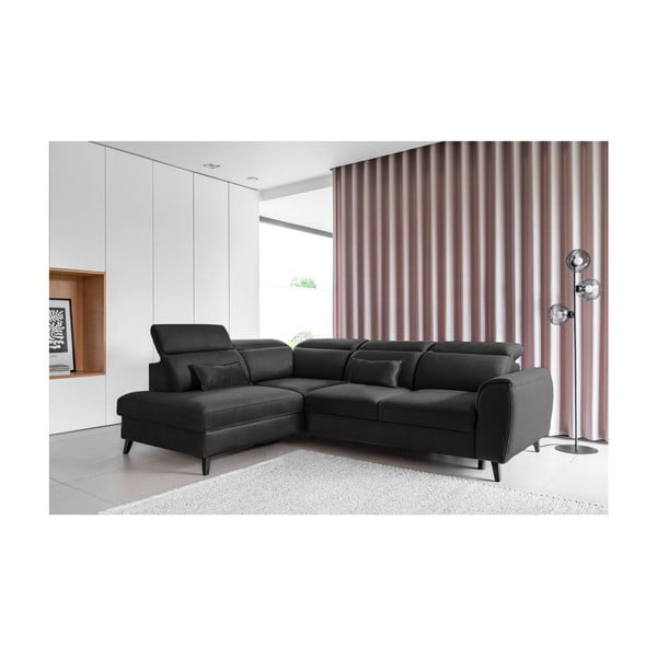 Tamno siva baršunasti sklopiva/s prostorom za odlaganje kutna garnitura (s desnim kutom/u obliku slova L) Noble – ELTAP-image-1