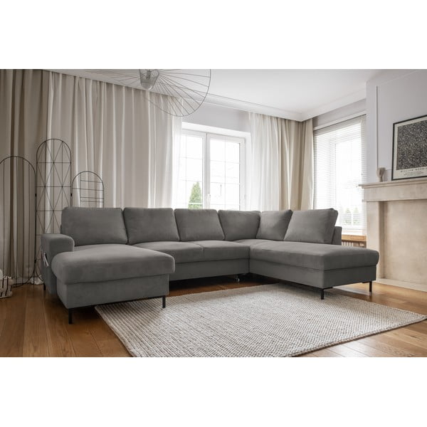 Siva sklopiva kutna garnitura od samta (s desnim kutom) Lofty Lilly – Miuform-image-3