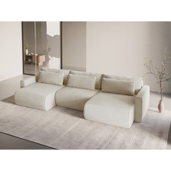 Bež baršunasti sklopiva/s prostorom za odlaganje kutna garnitura (u obliku slova "U") Belfast – Cosmopolitan Design-image-1