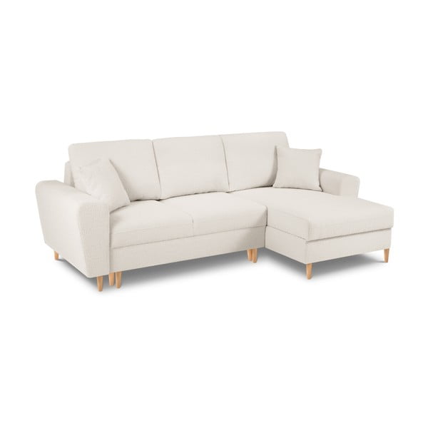 Bež sklopiva/s prostorom za odlaganje kutna garnitura od bouclé tkanine (s desnim kutom/s ležaljkom) Kyoto – Cosmopolitan Design-image-1