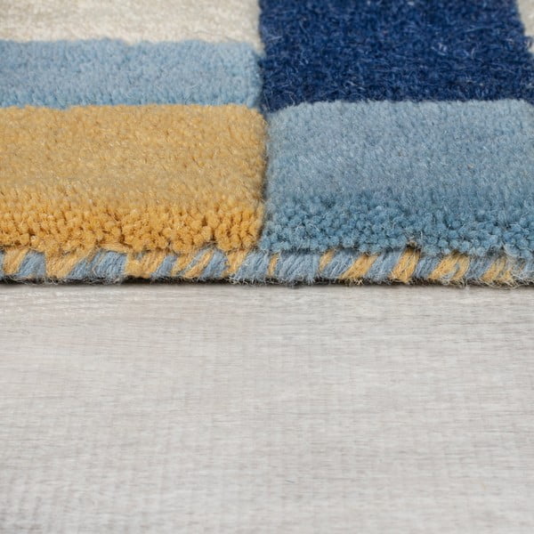 Plava ručno rađena vunena staza 60x230 cm Kai Wool Border – Flair Rugs-image-4
