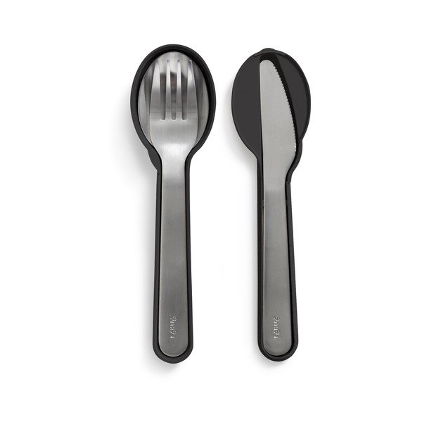 Crni/u srebrnoj boji putni pribor za jelo 3 kom od nehrđajućeg čelika To Go – Lékué