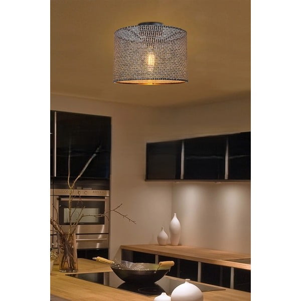 Siva stropna svjetiljka s tekstilnim sjenilom ø 38 cm Goza – Squid Lighting-image-1