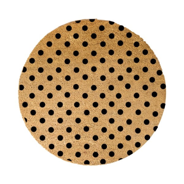 Crni okrugli otirač od prirodnih kokosovih vlakana Artsy Doormats Dots, ⌀ 70 cm