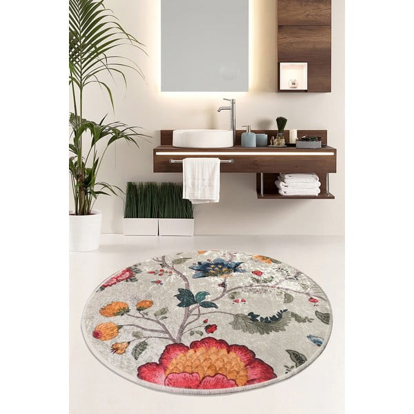 Siva od samta kupaonska prostirka ø 100 cm Vintage Flower – Foutastic-image-1