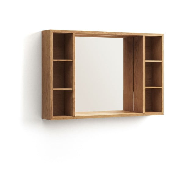 Zidni/s ogledalom kupaonski ormarić od masivne tikovine u prirodnoj boji 100x65 cm Parana – Kave Home-image-2