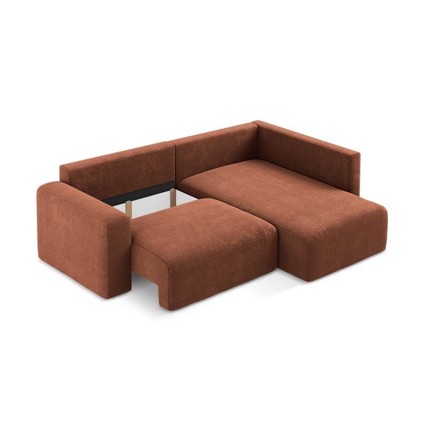 Sklopiva/s prostorom za odlaganje kutna garnitura od šenila boja terakote (s desnim kutom/u obliku slova L) Kona – Makamii-image-4