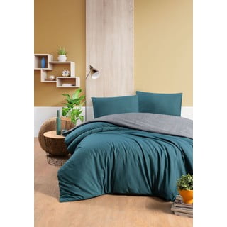 Pamučna posteljina za krevet za jednu osobu/s produženom plahtoms posteljinom u petrolej boji/siva 160x220 cm - Mila Home