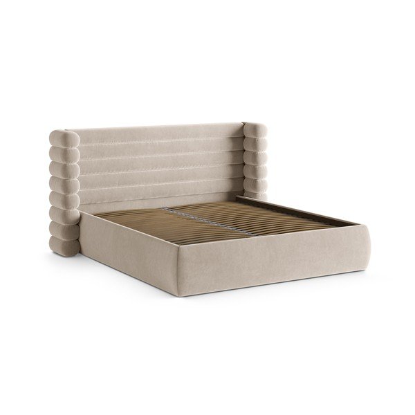 Bež tapecirani bračni krevet s prostorom za odlaganje s podnicom 160x200 cm Mount – Micadoni -image-3