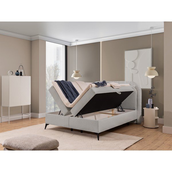 Svijetlo sivi boxspring krevet s prostorom za odlaganje 140x200 cm Ornes – Ropez-image-2