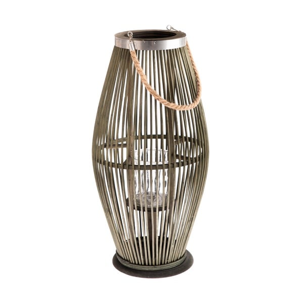 Zelena staklena svjetiljka s bambusovom strukturom Dakls, visina 59 cm