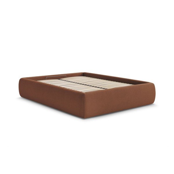 Narančasti tapecirani bračni krevet s prostorom za odlaganje/bez uzglavlja s podnicom 160x200 cm Inera – Bobochic Paris