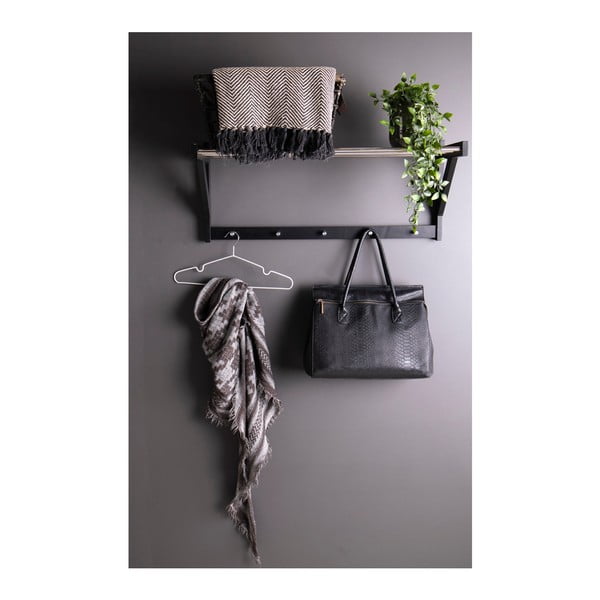 Crna zidna vješalica od drveta topole s policom Padova - House Nordic-image-3