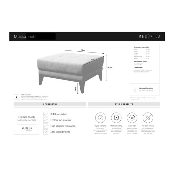 Konjak smeđi kožni tabure MESONICA Musso Tufted-image-4