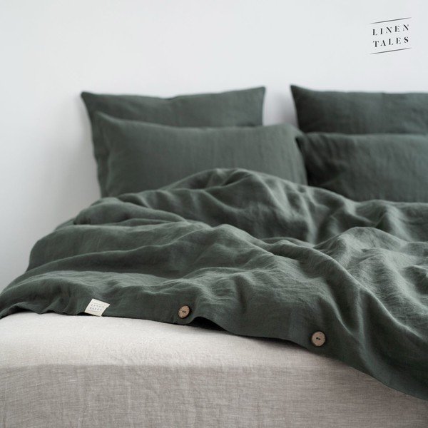 Tamno zelena lanena navlaka za poplun za krevet za jednu osobu/za produženi krevet 140x220 cm Forest Green  – Linen Tales-image-4