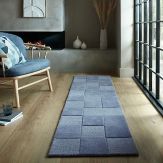 Tamno plava ručno rađena vunena staza 60x230 cm Checkerboard – Flair Rugs