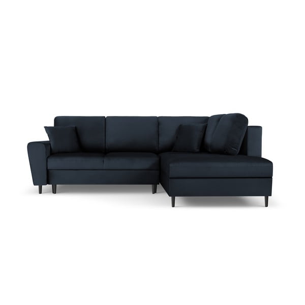 Tamno plava baršunasti sklopiva/s prostorom za odlaganje kutna garnitura (s desnim kutom/u obliku slova L) Kyoto – Cosmopolitan Design