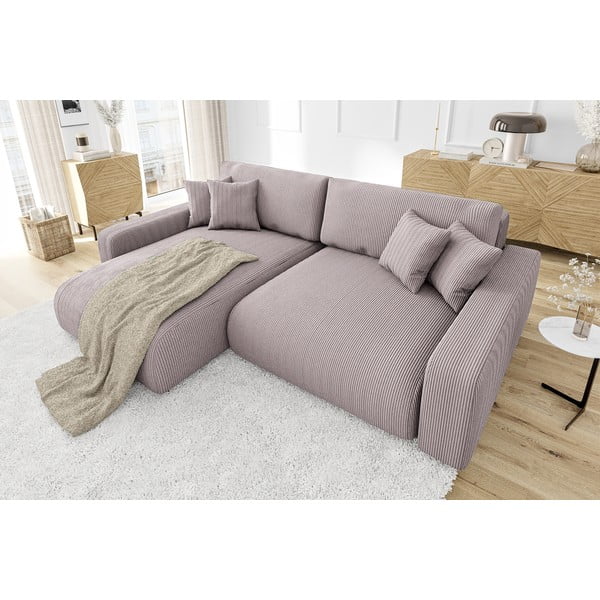 Svijetlo ružičasta sklopiva kutna garnitura od samta (promjenjiva) Sara – Ropez-image-4