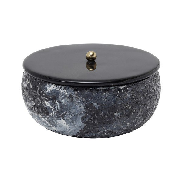 Crna metalna kutija za pohranu s poklopcem/dekorativna ø 16,5x7,5 cm Mosaic Marble – PT LIVING