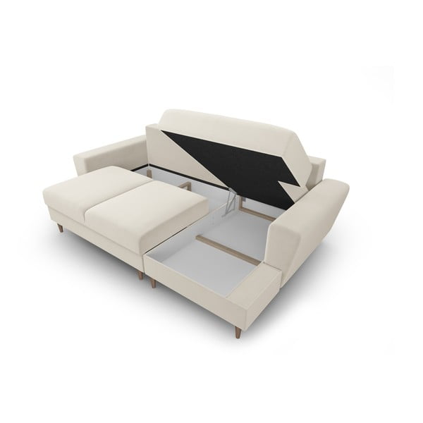 Bež baršunasti sklopiva/s prostorom za odlaganje kutna garnitura (s desnim kutom/s ležaljkom) Kyoto – Cosmopolitan Design-image-3