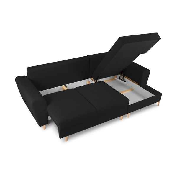 Crna sklopiva/s prostorom za odlaganje kutna garnitura od bouclé tkanine (s desnim kutom/s ležaljkom) Kyoto – Cosmopolitan Design-image-3