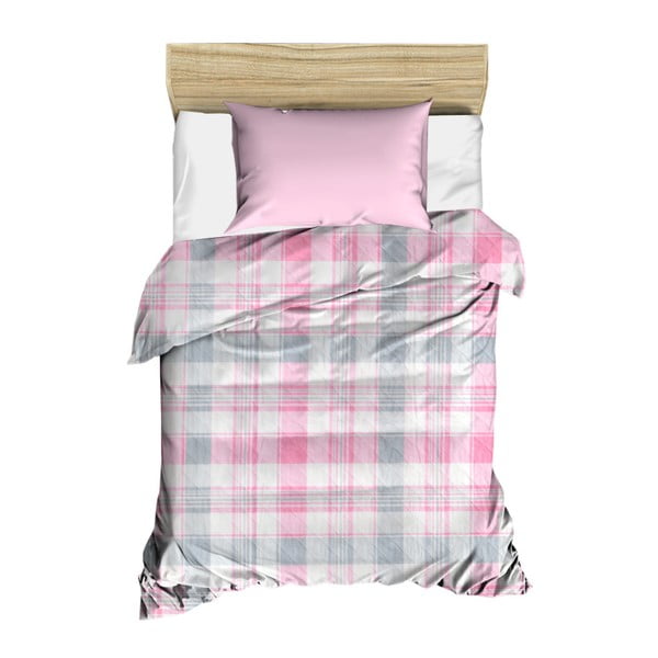 Ružičasti prošiveni prekrivač preko kreveta Checkers, 160 x 230 cm
