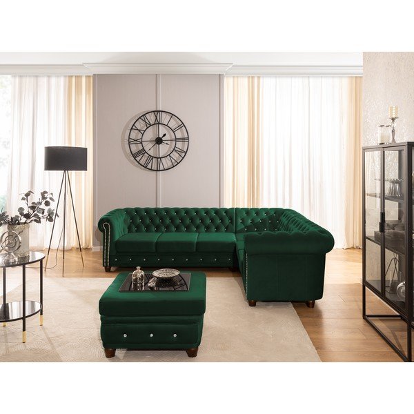 Zelena baršunasti sklopiva kutna garnitura (s desnim kutom/u obliku slova L) York Blik – Ropez-image-4