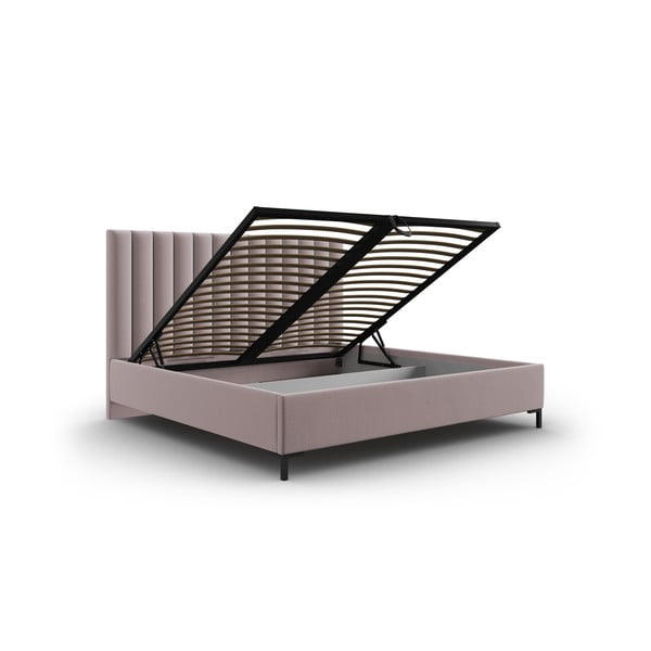 Svijetlo ružičasti tapecirani bračni krevet s prostorom za pohranu s podnicom 140x200 cm Casey – Mazzini Beds-image-3