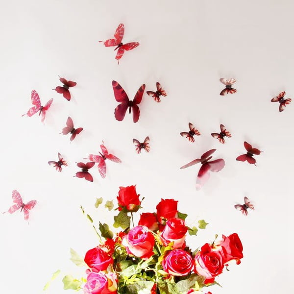 Set od 18 crvenih naljepnica 3D Ambience Butterflies Chic