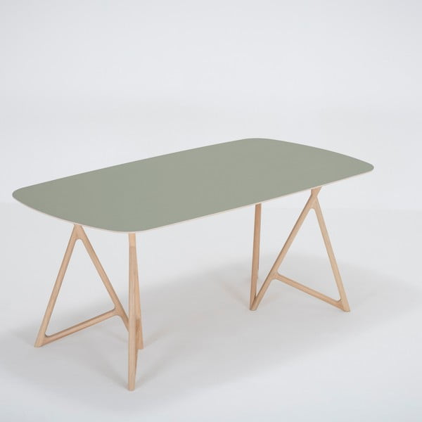 Blagovaonski stol od punog hrasta sa zelenom pločom Gazzda Koza, 180 x 90 cm