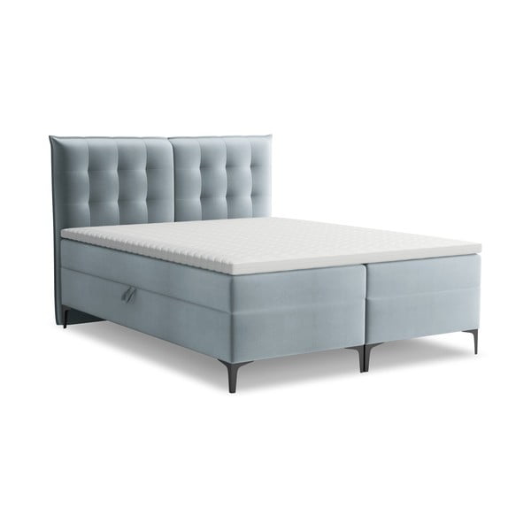 Svijetlo plavi boxspring krevet s prostorom za odlaganje 160x200 cm Mikana – Makamii