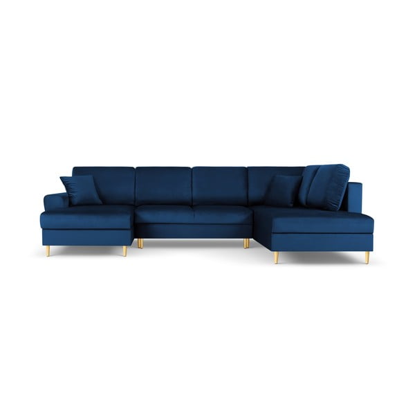 Plava baršunasti sklopiva/s prostorom za odlaganje kutna garnitura (s desnim kutom/u obliku slova "U") Kyoto – Cosmopolitan Design