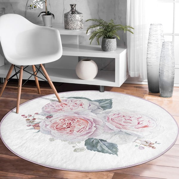 Bijeli/ružičasti periv/pogodan za robotski usisavač okrugli tepih ø 80 cm Comfort – Mila Home-image-1