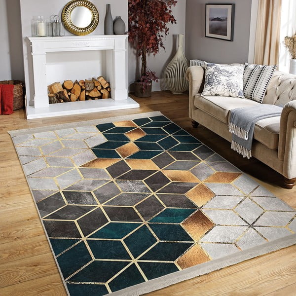 Bijelo-petrolej zeleni perivi tepih 160x230 cm – Mila Home-image-1