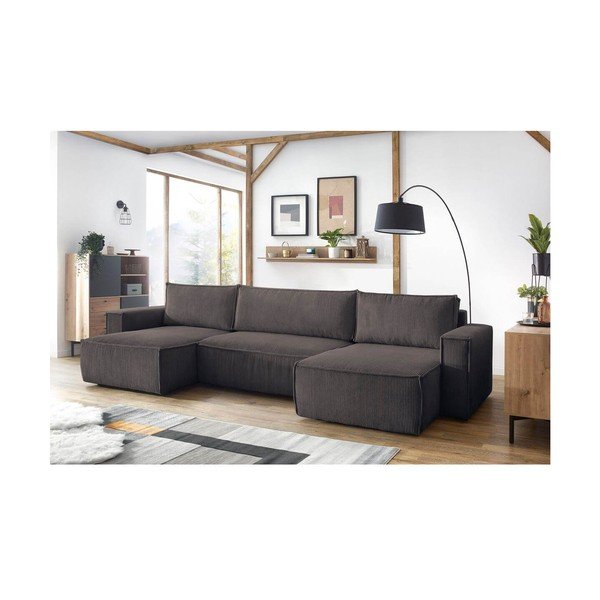 Smeđe-siva sklopiva kutna garnitura od samta (u obliku slova "U") Nihad – Bobochic Paris-image-1