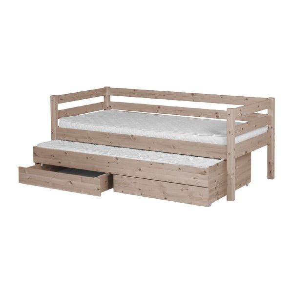 Smeđi dječji krevet od borovine s dodatnim krevetom na izvlačenje i 2 ladice Flexa Classic, 90 x 200 cm