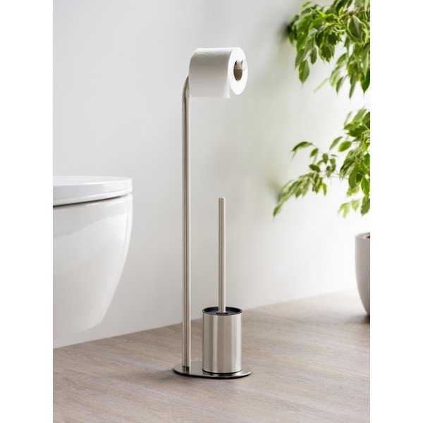 Držač za WC papir od nehrđajućeg čelika sa četkom u mat srebrnoj boji Levante – Wenko-image-2