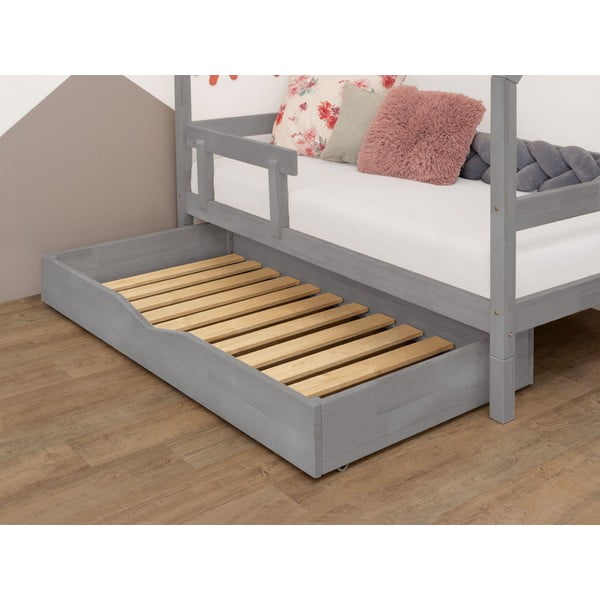 Siva drvena ladica ispod kreveta s rešetkom i punim dnom Benlemi Buddy, 120 x 180 cm