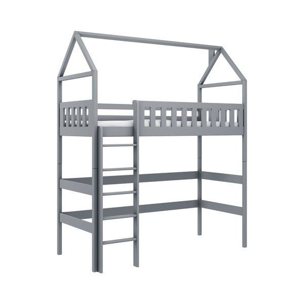 Siva kućica/povišeni dječji krevet od borovine 80x160 cm Otylia - Lano Meble