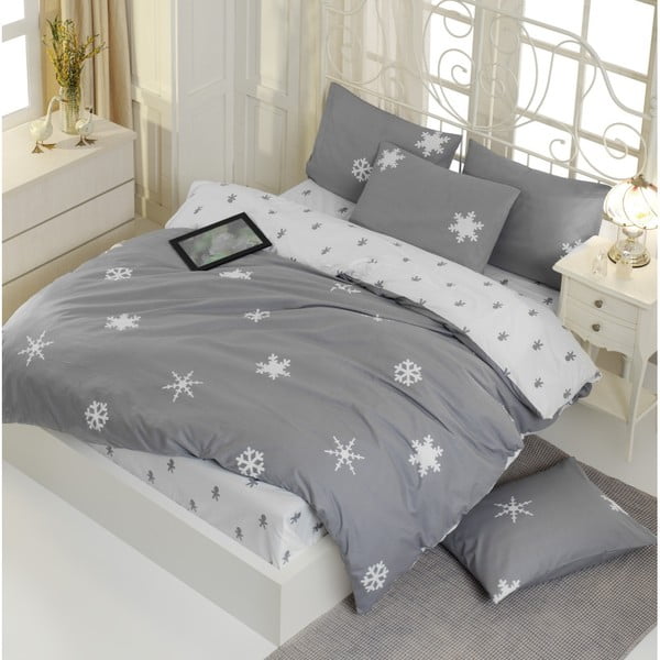 Posteljina s plahtama za pamučni krevet Mijolnir Janes Grey, 160 x 220 cm