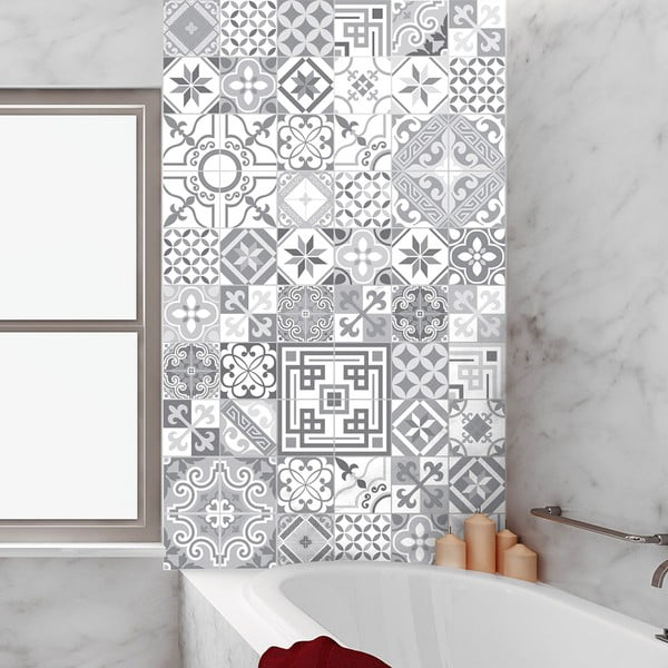 Set od 60 zidnih naljepnica Ambiance Vintage Design Shades of Grey, 10 x 10 cm-image-1