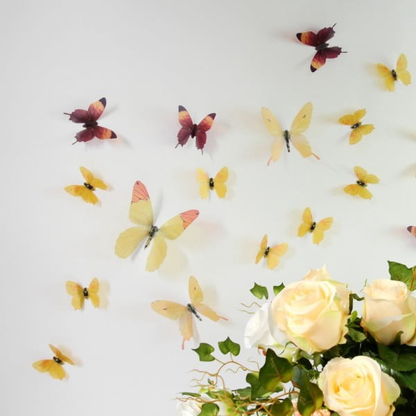 Set od 18 žutih naljepnica s 3D efektom Ambience Butterflies-image-1