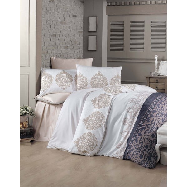 Crno-bijela pamučna satenska posteljina za bračni krevet s plahtom i poplunom 240x260 cm Asrin - Mijolnir