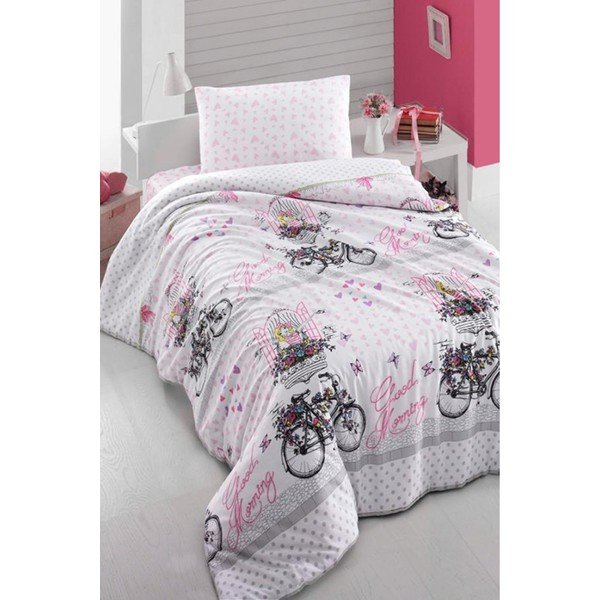 Posteljina za jednu osobu s plahtama Pure Cotton Pink Bike, 160 x 220 cm