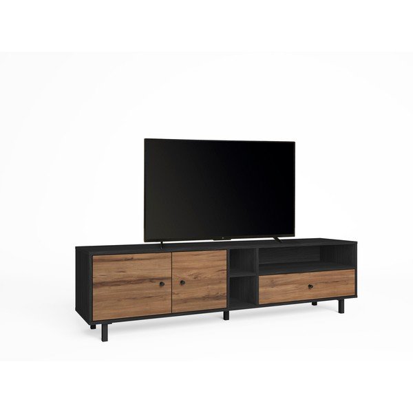 Crni/natur TV stol u dekoru oraha 180x47 cm Roald - Marckeric-image-2