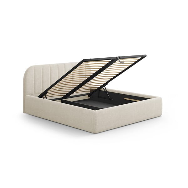 Krem tapecirani bračni krevet s prostorom za odlaganje s podnicom 140x200 cm Juno – Windsor & Co Sofas-image-3