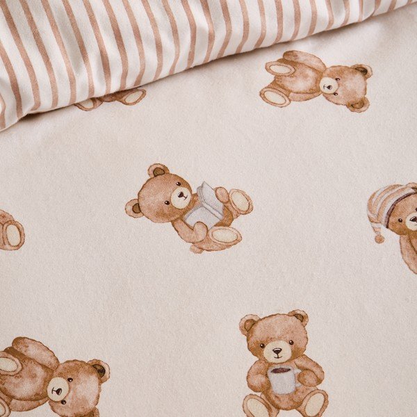 Krem flanelska dječja plahta s gumom za krevet za jednu osobu 70x140 cm Brushed Teddy Bear – Catherine Lansfield-image-2