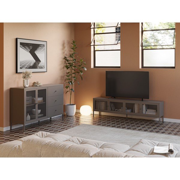 Siva metalna TV komoda 160x50x35 cm Fayna – Marckeric-image-1