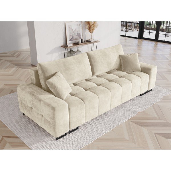 Bež baršunasti sklopiva/s prostorom za odlaganje sofa 250 cm Wicklow – Cosmopolitan Design-image-1