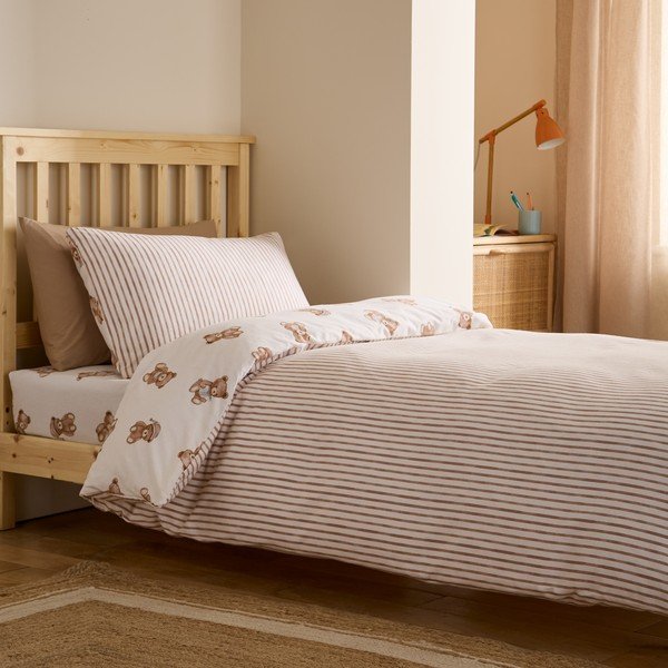 Krem flanelska dječja posteljina za krevet za jednu osobu 120x150 cm Brushed Teddy Bear – Catherine Lansfield-image-1